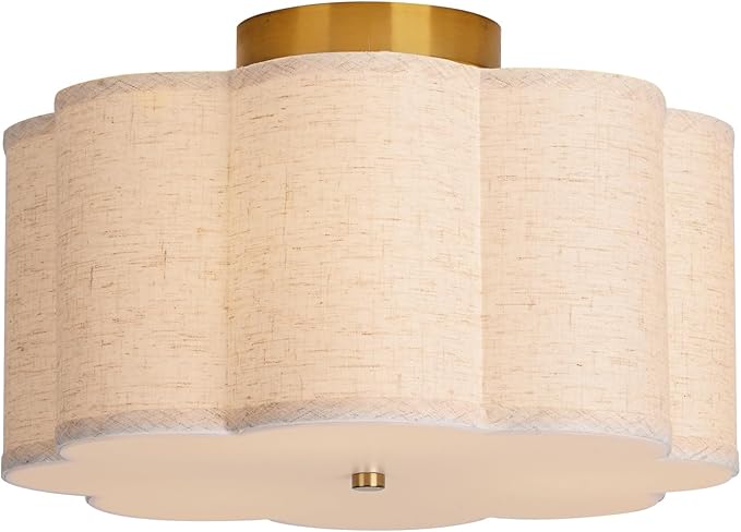 3-Light Flush Mount Ceiling Light,12.6inch Drum Ceiling Light Fixture,Entryway Light Fixtures Ceiling Mount with Linen Fabric Shade, Flush Mount Light Fixture for Bedroom, Living Room