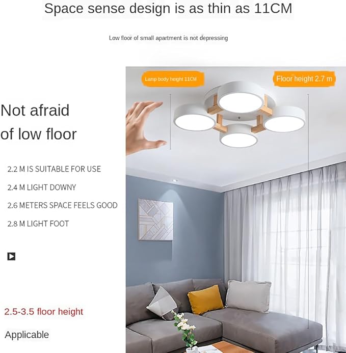 LED Ceiling Light Fixture,24 Inch 4-Lights Modern Ceiling Lights Flush Mount Wooden 44W Chandelier for Living Room Bedroom Kitchen,Dimmable 3000K/4000K/6000K Temperatures Selectable, White