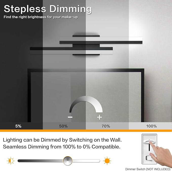 PRESDE 24 Inch LED Bathroom Vanity Light Bar, Modern Black Wall Lighting Fixture Over Mirror 5CCT