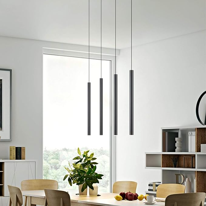 CANALIS 4 Mini Pendant Lighting Black - LED Hanging Light Fixture for Kitchen Island, Bar, Foyer - Cluster Pendants - Dimmable, Adjustable Wire, Lamp Bulb Included