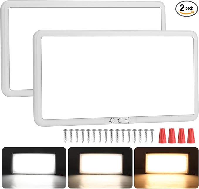 RVZONE RV Lights Interior 12V Super Size 16.1" x 8", 3 Color 360 LEDs Dimmable RV LED Lights Ceiling Dome Light 2200LM RV LED Fixture Warm Cold Natural Light for Car/RV/Trailer/Camper/Boat