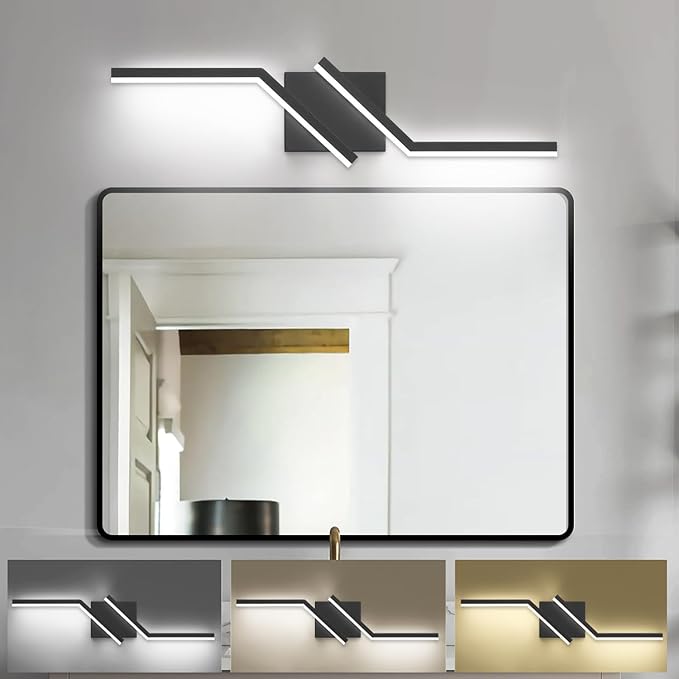 ZUZITO 32inch Black Bathroom Vanity Light Modern LED 3CCT Dimmable 24W Bathroom Lighting Fixtures Over Mirror 3000K/4500K/6000K 3 Color Adjustable