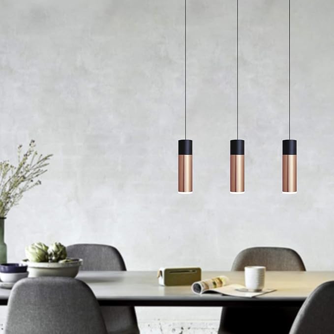 Vela 3 Mini Pendant Lighting Black-Copper - LED Hanging Light Fixture for Kitchen Island, Bar, Foyer - Cluster Pendants - Dimmable, Adjustable Wire, Lamp Bulb Included