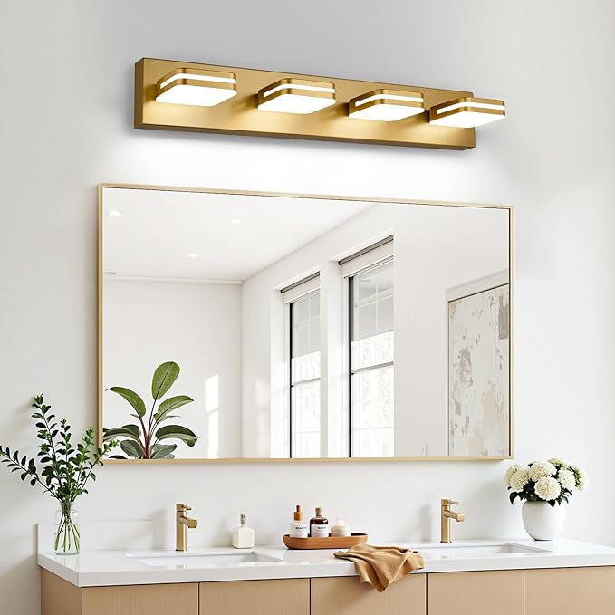 360° Rotate LED Bathroom Vanity Light Fixtures, 1600LM Acrylic Gold Vanity Lights for Bathroom, Modern Wall Lighting Fixtures Over Mirror Kitchen Living Room Hallway (Natural White Light 5000K)