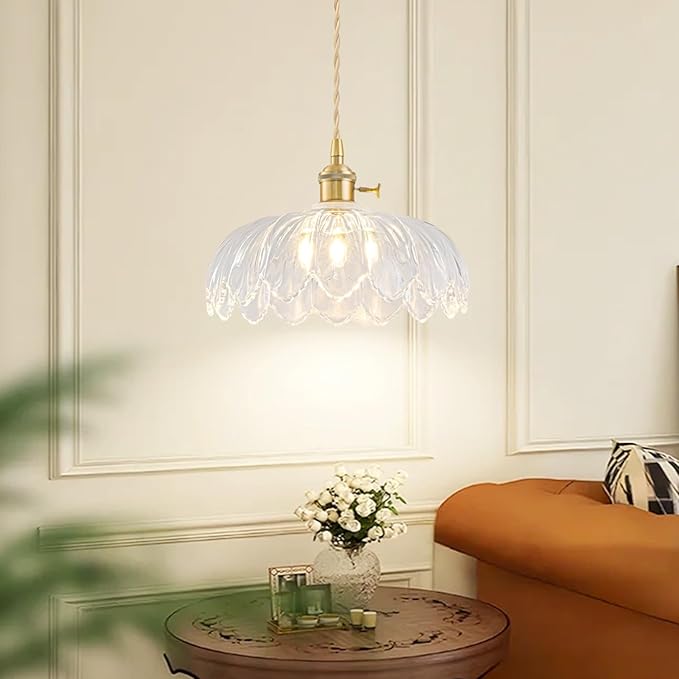2 Pack Glass Pendant Lights Kitchen Island, Vintage Brass Pendant Light Fixtures, Adjustable Transparent Kitchen Pendant Lighting Over Island for Bedroom Living Room Hallway Dining Room