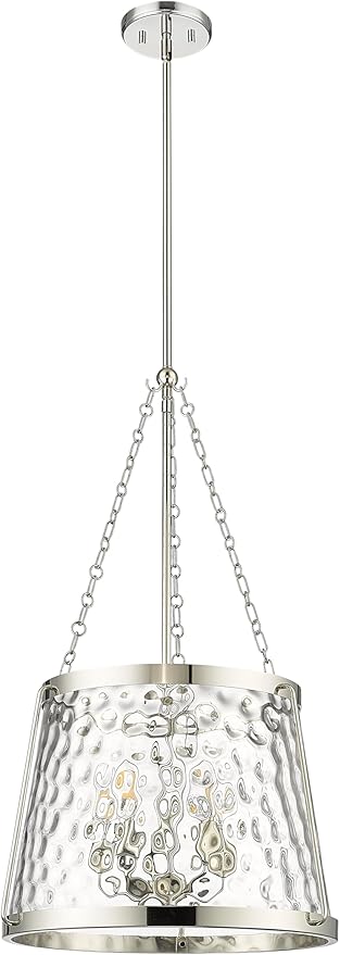 ML Lighting | Adabella Collection | 20405-PN | 5 Light Pendant in Polished Nickel Finish with Clear Hammered Glass Shade | Perfect for Kitchens, Dining Rooms, Living Rooms, Entryways, Hallways