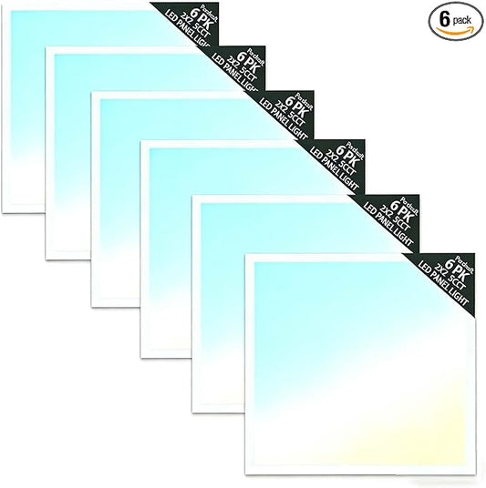 6 Pack 2x2 LED Flat Panel Light Drop Ceiling Office Fixture 5 CCT 3000K-6500K Adjustable & 5 Wattage 15W-20W-30W-40W-50W Selectable, 0-10V Dimmable，Flush Mount Ceiling Light