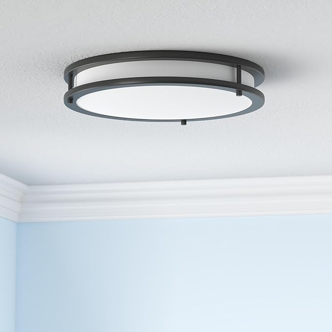 ASD LED 16" Round Flush Mount Lighting, Close to Ceiling Light Fixture | 3CCT, Dimmable, Energy Star, ETL Listed | 24W 1854LM 3000-5000K 120V | Low Profile Double Ring Lamp | Black, 4 Pack