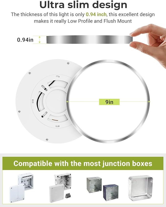 hepside 2PACK LED Flush Mount Ceiling Light Fixture Black, 9Inch 24Watt, 3000k/4500k/6000K Ceiling Light, Ultra Slim Flush Mount LED Ceiling Lamp for Bedroom, Living Room, Kitchen, Hallway