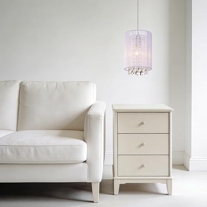 LaLuLa Plug in Hanging Light,White Cotton Plug in Chandelier,Crystals Hanging lamp Plug in,1-Light Hanging Lights with Plug in Cord for Bedrooms,Girls Room,Vanity,Playhouse,Closet,Bathroom