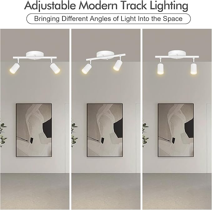 AUQUEE 2 Light Track Lighting Fixtures Ceiling, 8W/2700K White Track Lighting with Acrylic Lampshade & Rotatable Light Heads, 20000hrs Lifespan, Modern LED Track Lights Ceiling for Kitchen/Hallyway