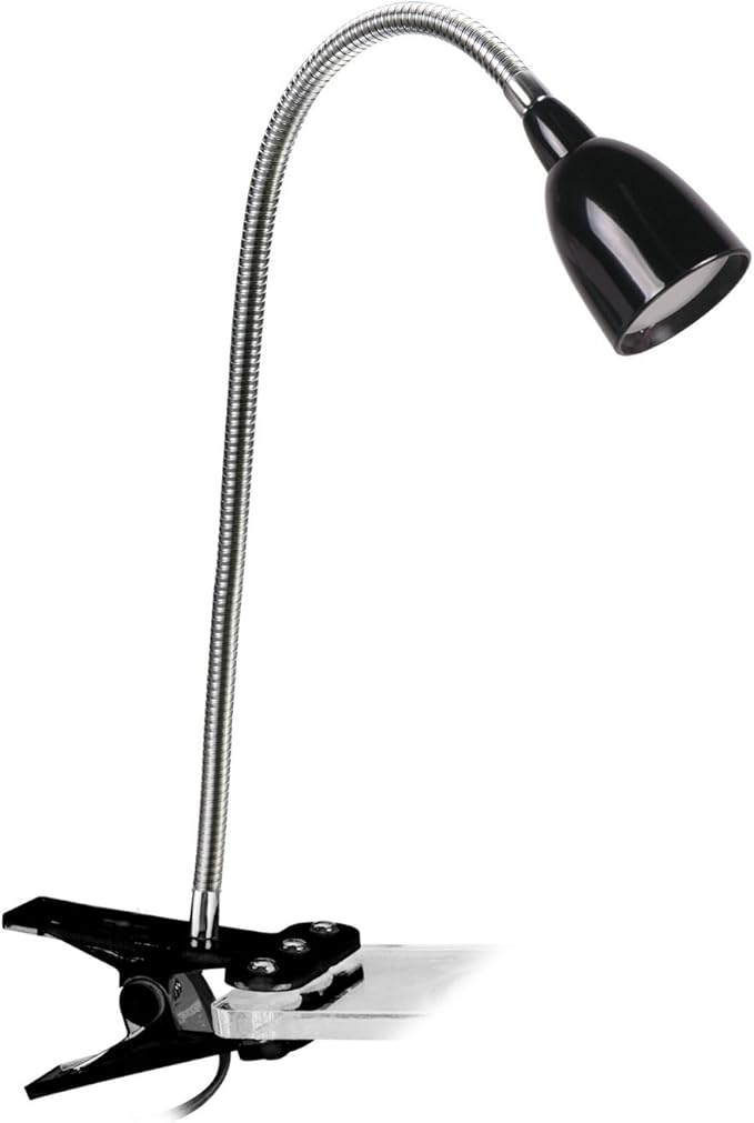 Newhouse Lighting NHCLP-LED-BLK Black Metal Flexible Clamp-Style LED Goose Neck Desk Lamp in 3000K Warm White Color Temperature with Power Adapter and 6 ft. Power Cord