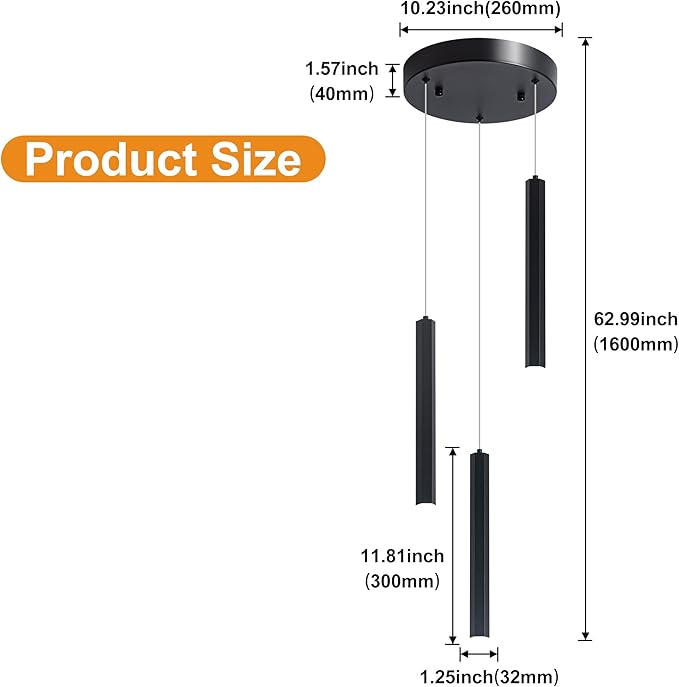 3-Light Modern Pendant Lights with Adjustable Height, Matte Black Finish Dimmable Hanging Light, 3000-6000K Pendant Lighting for Kitchen Island Dining Room (Black, 3-Light)