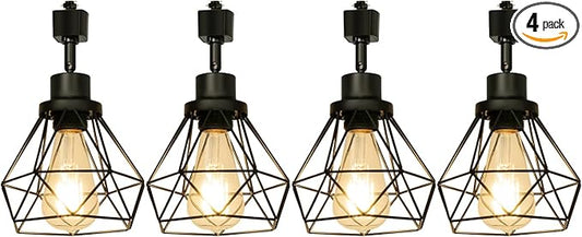 E26 Track Lighting Heads with Metal Cage, H Type LED Track Light Heads Compatible with H Type Track Rails, E26 Base Adapter Ceiling Light Fixture Direction Adjustable, Black (No Bulbs)