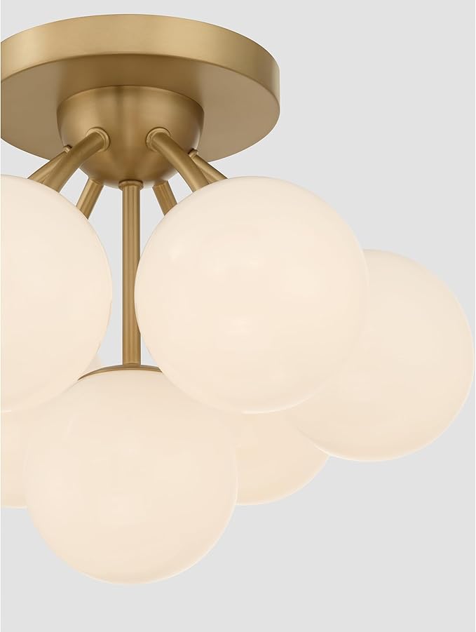 Minka-Lavery Lunara 18.25" 7-Light Semi-Flush Mount - Legacy Brass with Opal Glass (Bulb Not Included)