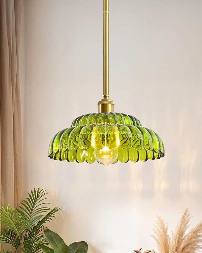 Modern Ceiling Lights, Green Glass recessed Pendant Lights, Height-Adjustable Ceiling fixtures Suitable for Living Rooms, hallways, Kitchens, and bedrooms.