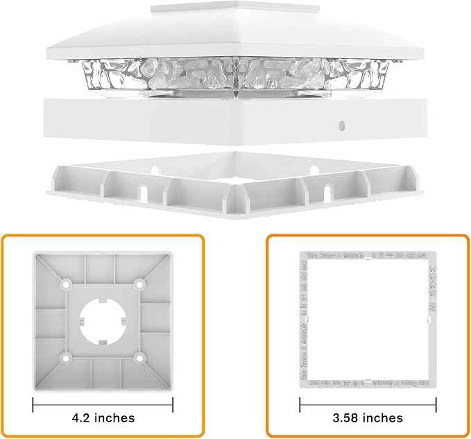 Solar Post Cap Lights Outdoor 16pack, White Waterproof Solar Powered Deck Fence Post Lights Fit 4x4 Wood/Vinyl Posts, Bright Warm White Solar Cap Light Decorate Deck, Patio, Porch, Fence