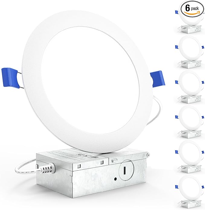Sunco Lighting - 6 Pack 6 Inch Ultra Thin LED Recessed Ceiling Lights, 5000K Daylight, Dimmable, 14W, Wafer Thin, Canless with Junction Box.