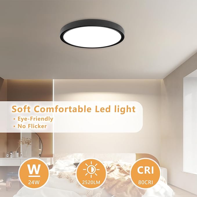 4PK 12 Inch LED Flush Mount Ceiling Light, 24W, 2520LM, 3000K/4000K/6000K CCT Selectable Super Slim LED Ceiling Light, Close to Ceiling Round Flat Panel Light for Hallway, Bedroom,Kitchen ect