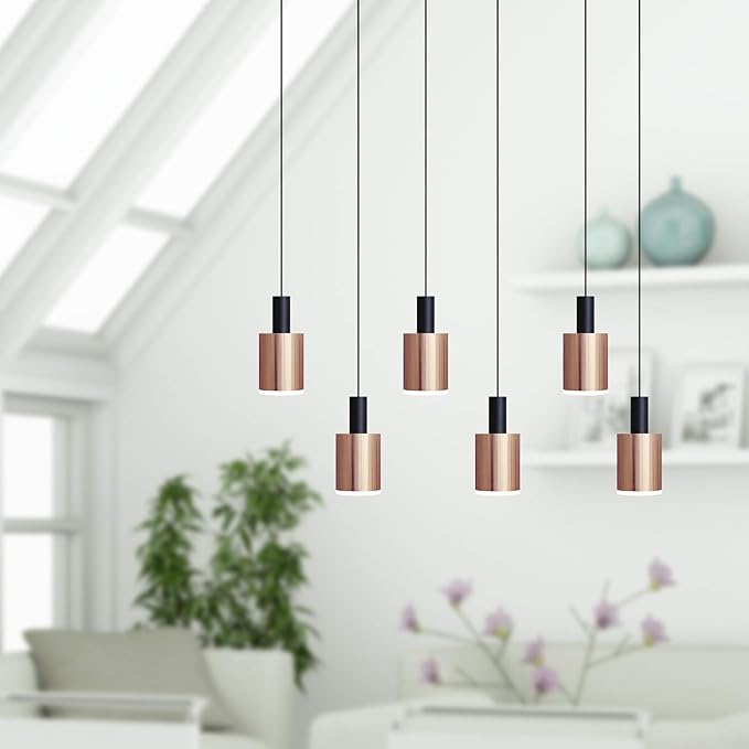 Virgo 6 Mini Pendant Lighting Black-Copper - LED Hanging Light Fixture for Kitchen Island, Bar, Foyer - Cluster Pendants - Dimmable, Adjustable Wire, Lamp Bulb Included