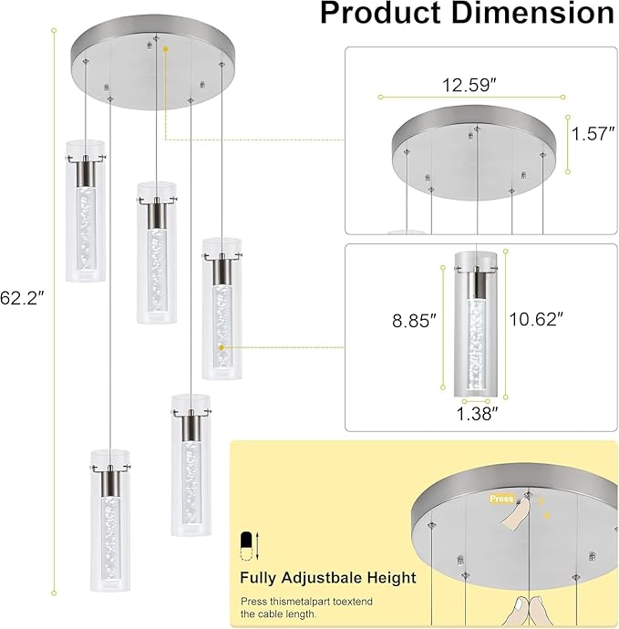 Pendant Lights Kitchen Island Brushed Nickel, 3000K-6000K Dimmable LED Pendant Light Fixtures with Remote, Modern Kitchen Pendant Lighting Over Island for Dining Room & Bar Counter