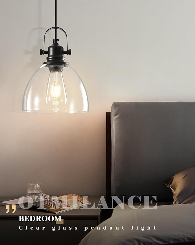 Kitchen Pendant Lights Over Island, 7.5 inch Farmhouse Glass Pendant Light, Industrial Black Pendant Lights Kitchen Island 1-Pack, Hanging Kitchen Pendant Light for Dining Room,Bar, Cafe