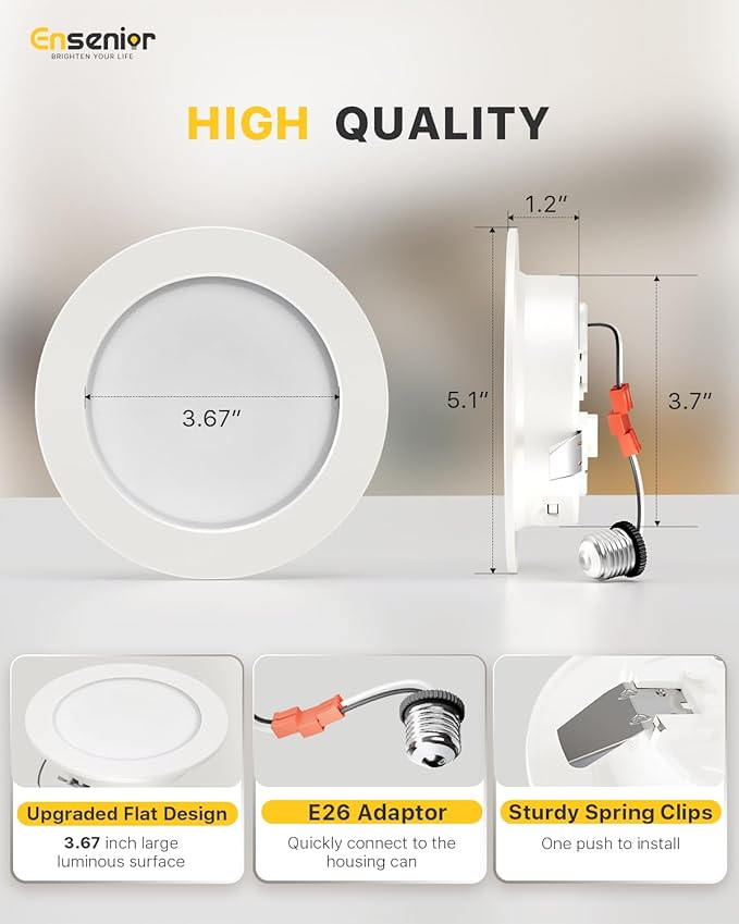 Ensenior 12 Pack 4 Inch 5CCT LED Can Lights with Night Light, Retrofit Led Recessed Lighting, Dimmable, 7W 120V, 700LM, IC Rated - FCC