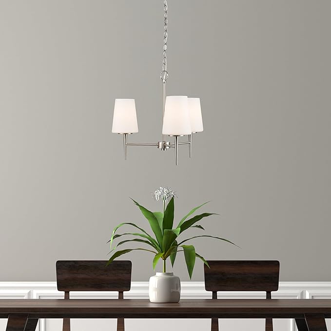 Montgomery 3-Light Chandelier | Brushed Nickel Finish with White Frosted Glass Shade | Adjustable Hanging Height | Uses E26 Medium Base Bulb (Nickel, Chandelier)