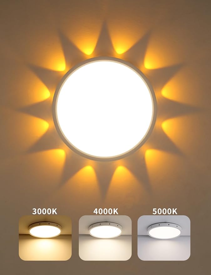 12in 24Watt Flush Mount led Ceiling Light fixtures.Remote Control Dimmable Ceiling Lights for Bedroom, Dining Room, Kitchen, Round White