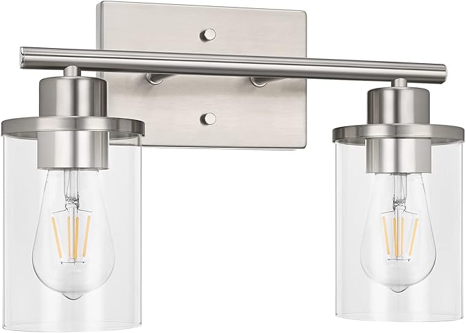 EDISHINE Vanity Light Fixtures, 2 Light Bathroom Vanity Light Fixtures Brushed Nickel, Modern Wall Sconces for Bathroom, Powder Room, Bedroom, Kitchen (E26 Base)