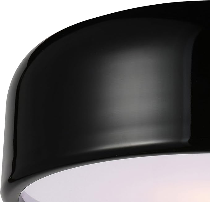 CWI Lighting 14" Black Flush Mount Light for Bedroom, Hallway – 2-Light Drum Shade Design with E26 Bulb Base – LED/Dimmer Compatible, Low-Profile – BACL Certified