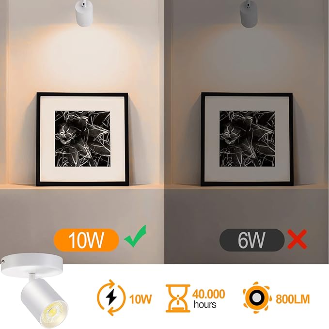 VANoopee Flush Mount LED Ceiling Spotlight Dimmable Adjustable Spotlight Directional Spot Lights Indoor Bright Can Accent Fixture for Living Room Bedroom - CRI90 Flicker Free 10W 800lm 4000K White
