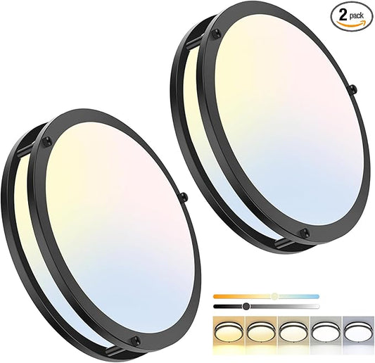 OOWOLF 2-Pack 36W 13inch LED Flush Mount Ceiling Light Fixture Dimmable Matte Black, Easy Install LED Ceiling Lamp Fixture Without Flicker, Super Bright 3600LM 5CCT Warm to White Light 3000K to 6000K