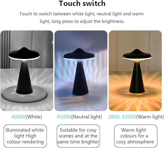UFO Led Night Light for Kids,Flicker-Free USB Rechargeable Light Bedside Desk Lamps with 3 Lighting Modes Birthday Halloween Christmas Presents for Baby Children (Black)