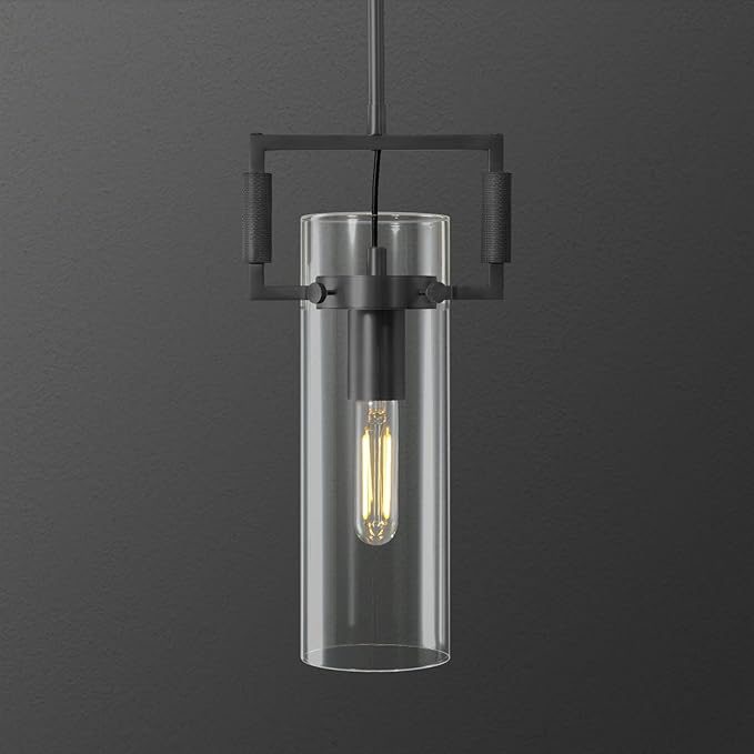 Black Pendant Lights Kitchen Island, Modern Glass Knurled Pendant Light,12Inch Copper Kitchen Pendant Lighting Over Island,Farmhouse Island Lights For Kitchen Sink,Bathroom,Bedroom,Included E26 Bulbs