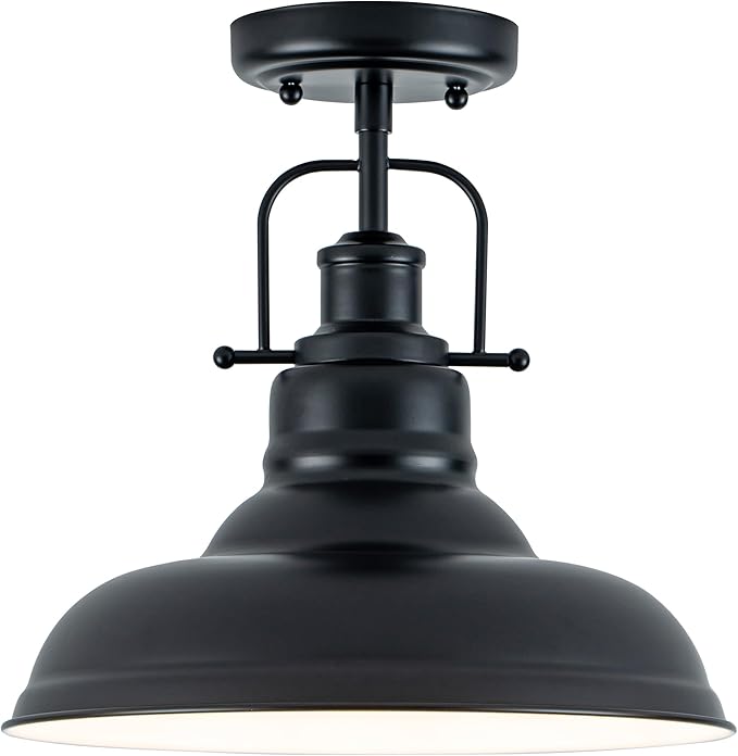 Zlepmlla Famrhouse Ceiling Light, Semi Flush Mount Light Fixture with Metal Dome Shade, Balck Ceiling Light for Hallway, Entryway,Kitchen