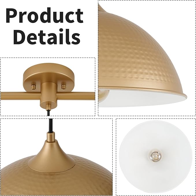 Pendant Lights Kitchen Island, 3-Pack Dome Pendant Light Fixtures with Gold and White Finish Farmhouse Hanging Pendant Light for Dining Room Restaurant Cafe Entryway