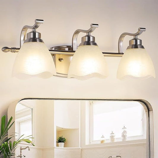 WJShome 19.5" Bathroom Light Fixtures, 3-Light Vanity Lights with Frosted Glass Shades, Brushed Nickel Wall Sconces, for Mirror Bedroom Hallway Cabinet