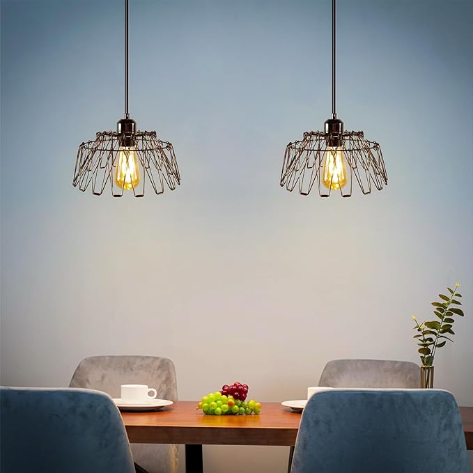 KOSTA Industrial Pendant Lights, Black Hanging Ceiling Lights with Metal Cage for Kitchen Dining Restaurant Room Hallway Hotel Bar, 14.4 Inch, E26, Bulb Not Included, 2-Pack
