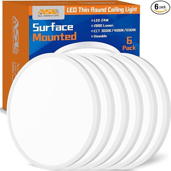 Allsmartlife 12 Inch LED Flush Mount Ceiling Light, 24W 3CCT 3000K/4000K/6500K Bathroom Ceiling Light Fixtures Round