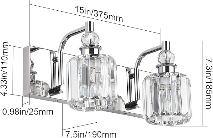 Ralbay Crystal Vanity Lights 2 Lights Modern Crystal Chrome Bathroom Vanity Light for Bathroom Lighting Fixtures Over Mirror