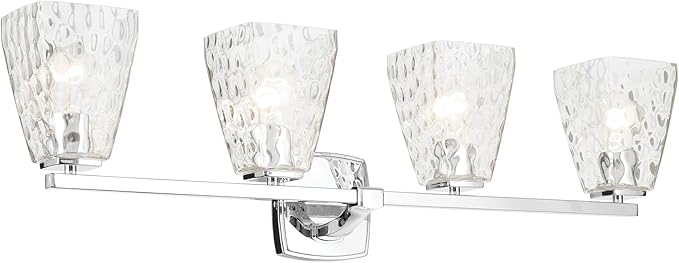 Kichler Marant 4-Light Bathroom Vanity Light Fixture 33.25" Chrome with Clear Water Glass Shade Over Mirror for Modern Powder Room and Bathroom Lighting (33.25" W x 9.5" H), 55217CHWTR