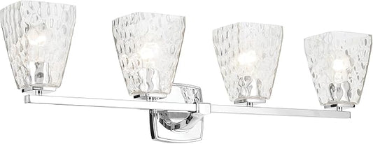 Kichler Marant 4-Light Bathroom Vanity Light Fixture 33.25" Chrome with Clear Water Glass Shade Over Mirror for Modern Powder Room and Bathroom Lighting (33.25" W x 9.5" H), 55217CHWTR