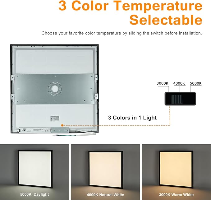 2x2 FT LED Flush Mount Panel Light 5000K 4000K 3000K Selectable & Dimmable, Black Square Surface Mount led Ceiling Light, 40W, 4400LM, 100-277V, ETL Listed, 2 Pack