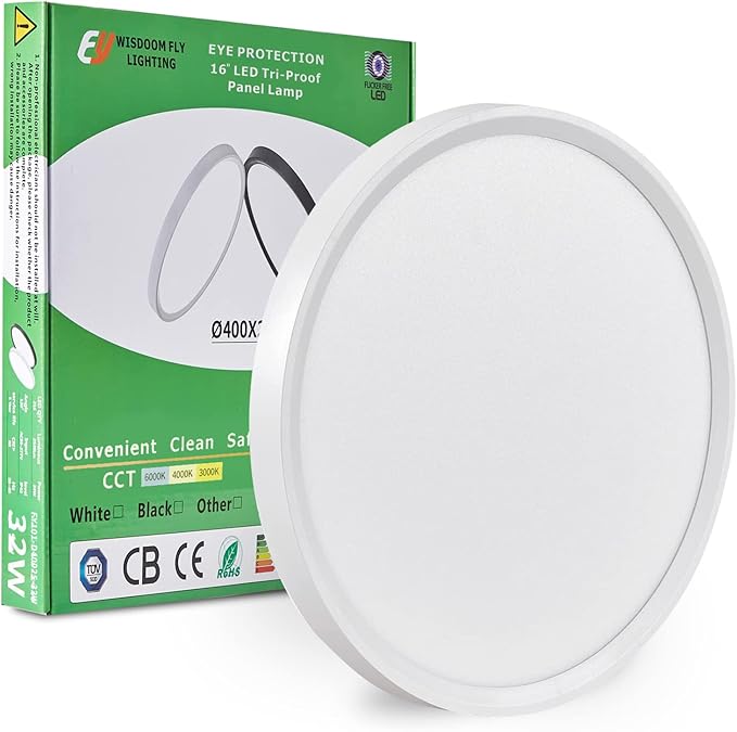 15.8 Inch LED Flush Mount Ceiling Light, 32W, 3480LM, 3000K/4000K/6000K CCT Selectable, Round Flat Panel Light Fits for Hallway, Kitchen, Bedroom, Laundry Room