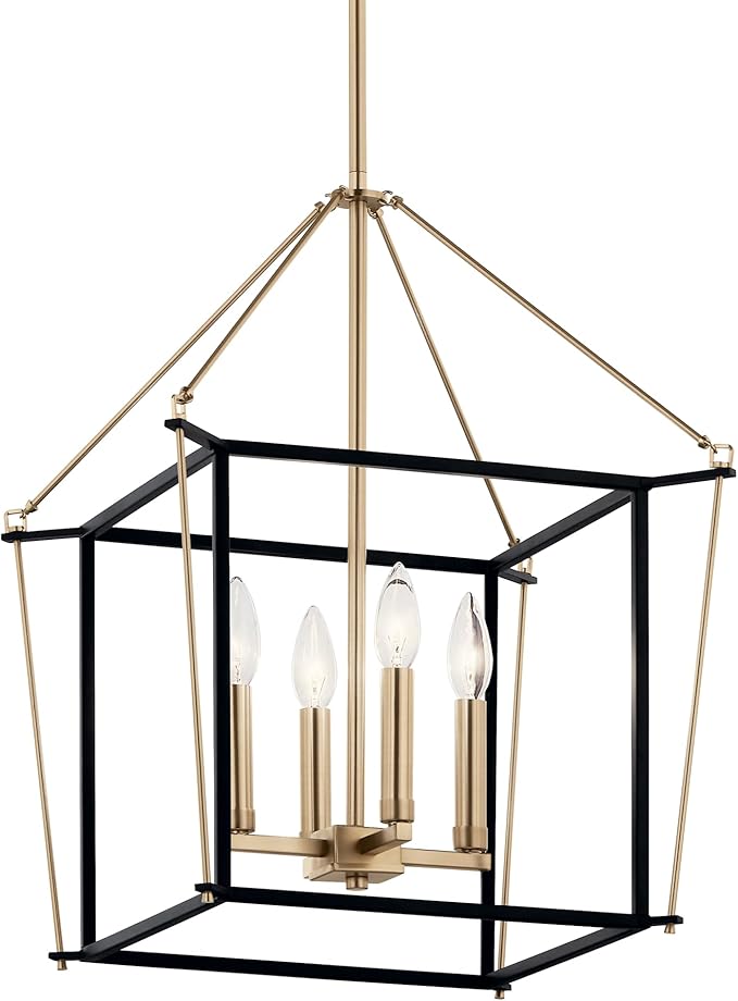 Kichler Eisley 4-Light Foyer Pendant, Soft Modern Light in Champagne Bronze and Black, Sloped Ceiling Compatible, for Hallway, Laundry or Mud Room, Kitchen or Bar (21.25" x 16" x 16"), 52626CPZ