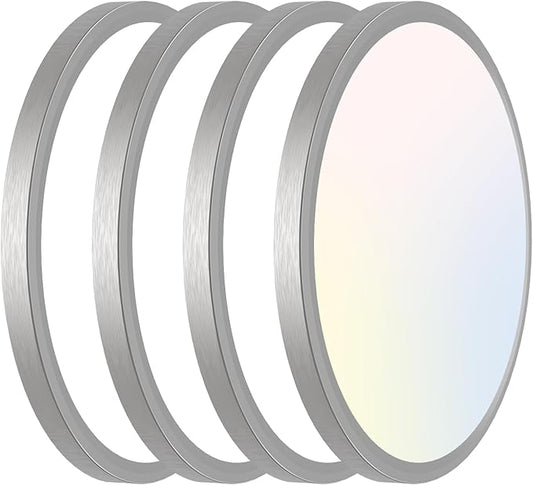 libtit 12 inch Flush Mount LED Ceiling Light Fixture, 3000K 4000K 6500K Adjustable, 28W 3200lm Brushed Nickel Satin Round Ceiling Lamp for Bathroom Shower Hallway Kitchen, 4 Pack