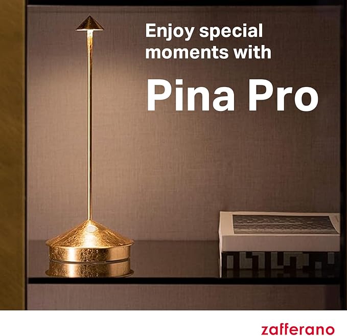 Zafferano, Pina Pro Lamp with Silver Leaf, Rechargeable Cordless Table Lamp with Touch Controls, Usable as an Indoor Lamp, Dimmer, 2200-3000 K, Height 11.4 Inches