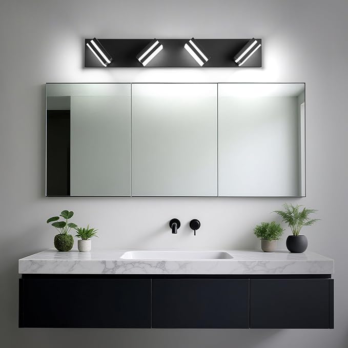 Modern LED Bathroom Lights Fixtures 4-Light,Metal Black Acrylic Wall Lighting,Vanity Lights for Bathroom Over Mirror 6000k 27in