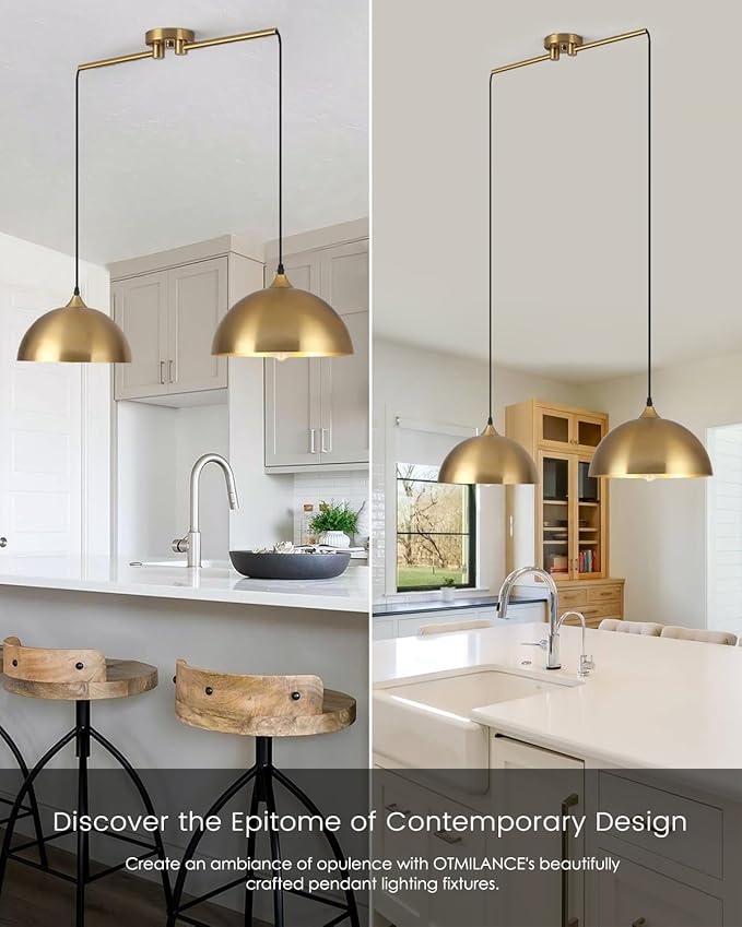 Gold Pendant Lights Kitchen Island 2-Light, Gold Dome Pendant Light, Modern Dining Room Light Fixture, Island Pendant Lights for Kitchen, Dining Room, Bar, Cafe